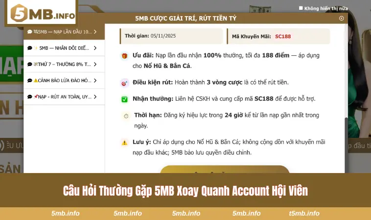 Các vấn đề và giải đáp về tài khoản tại 5MB