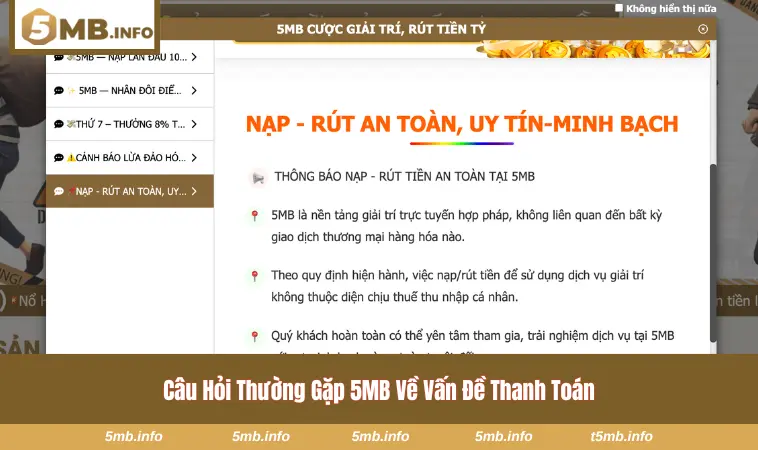 Các câu hỏi xoay quanh việc giao dịch tại 5MB
